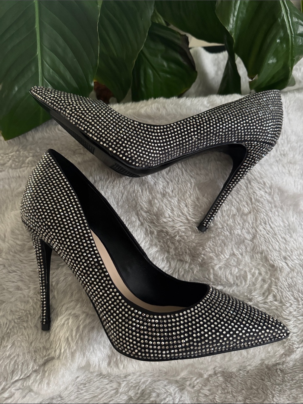 ALDO Stessy Black Rhinestone-Embellished Pointed Toe Stilettos - NEW!  Women's 7